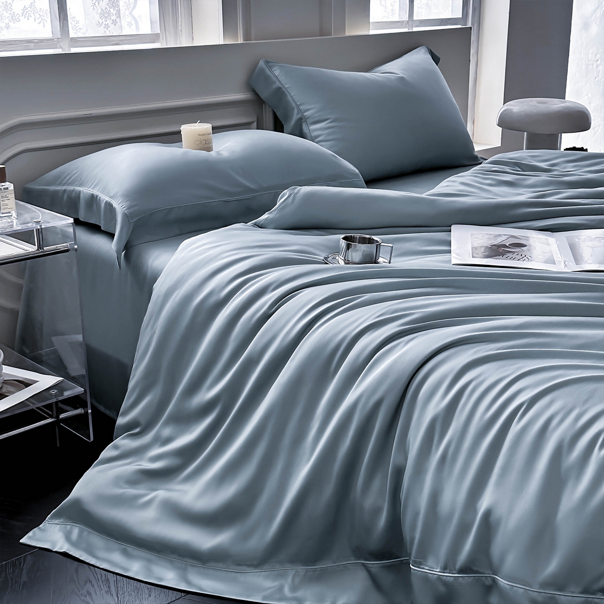 91家纺网 家纺一手货源 找家纺 （总）安妮家居 2025新款100S长绒棉贡缎纯色四件套