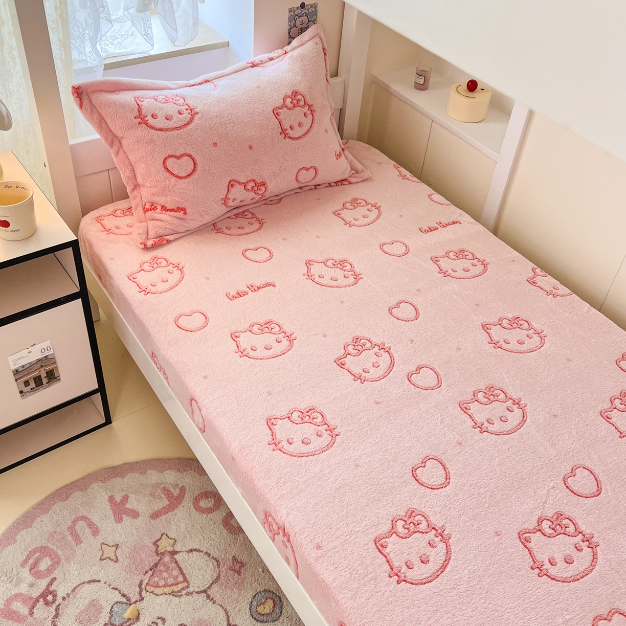 91家纺网 家纺一手货源 找家纺 川悦生活 2025新款雪花绒宿舍单床笠 床笠爱心喵喵