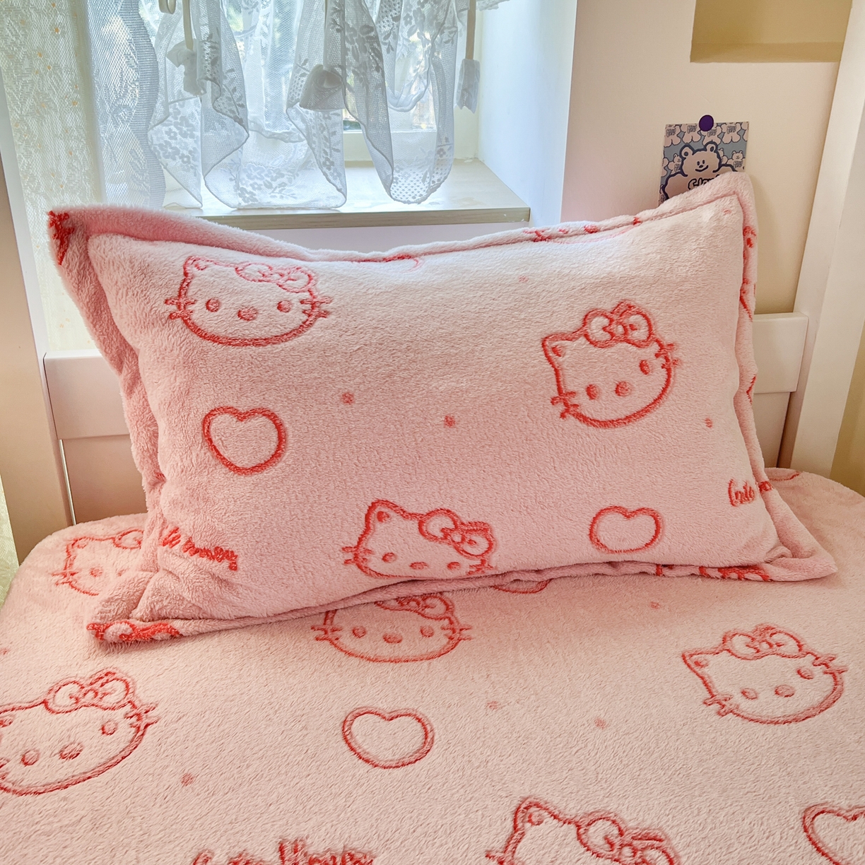 91家纺网 家纺一手货源 找家纺 川悦生活 2025新款雪花绒宿舍单床笠 床笠爱心喵喵