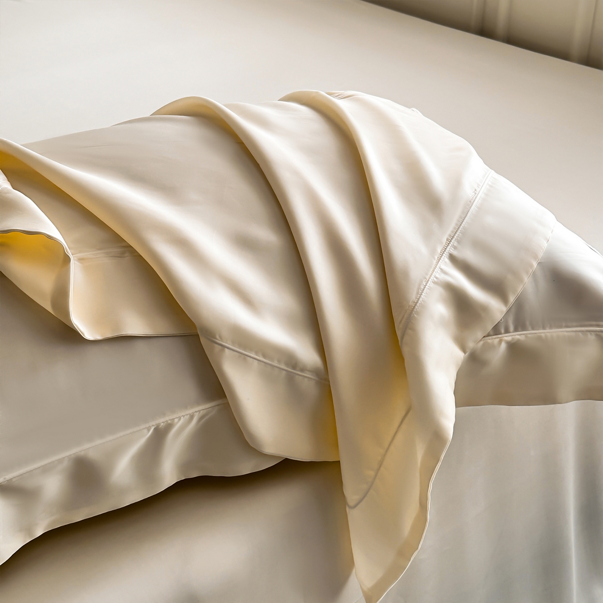 91家纺网 家纺一手货源 找家纺 安妮家居 2025新款100S长绒棉贡缎纯色四件套 奶白色