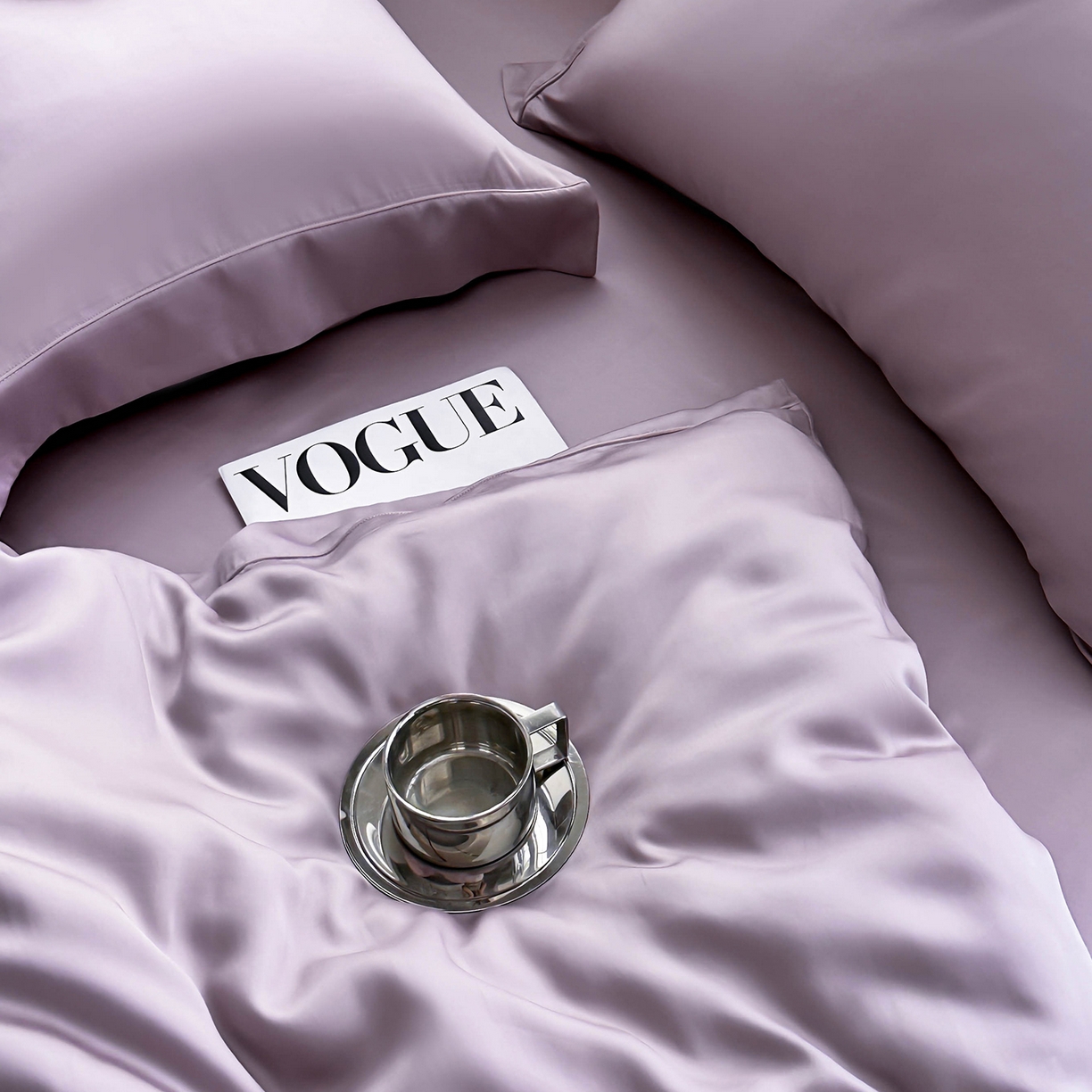 91家纺网 家纺一手货源 找家纺 安妮家居 2025新款100S长绒棉贡缎纯色四件套 柔缦紫