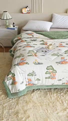 91家纺网 家纺一手货源 找家纺 欧朵 2025新款A类水洗棉豆豆绒被子冬被大豆被芯春秋被冬被 幼儿园 学生宿舍 四季被空调被子森林小熊