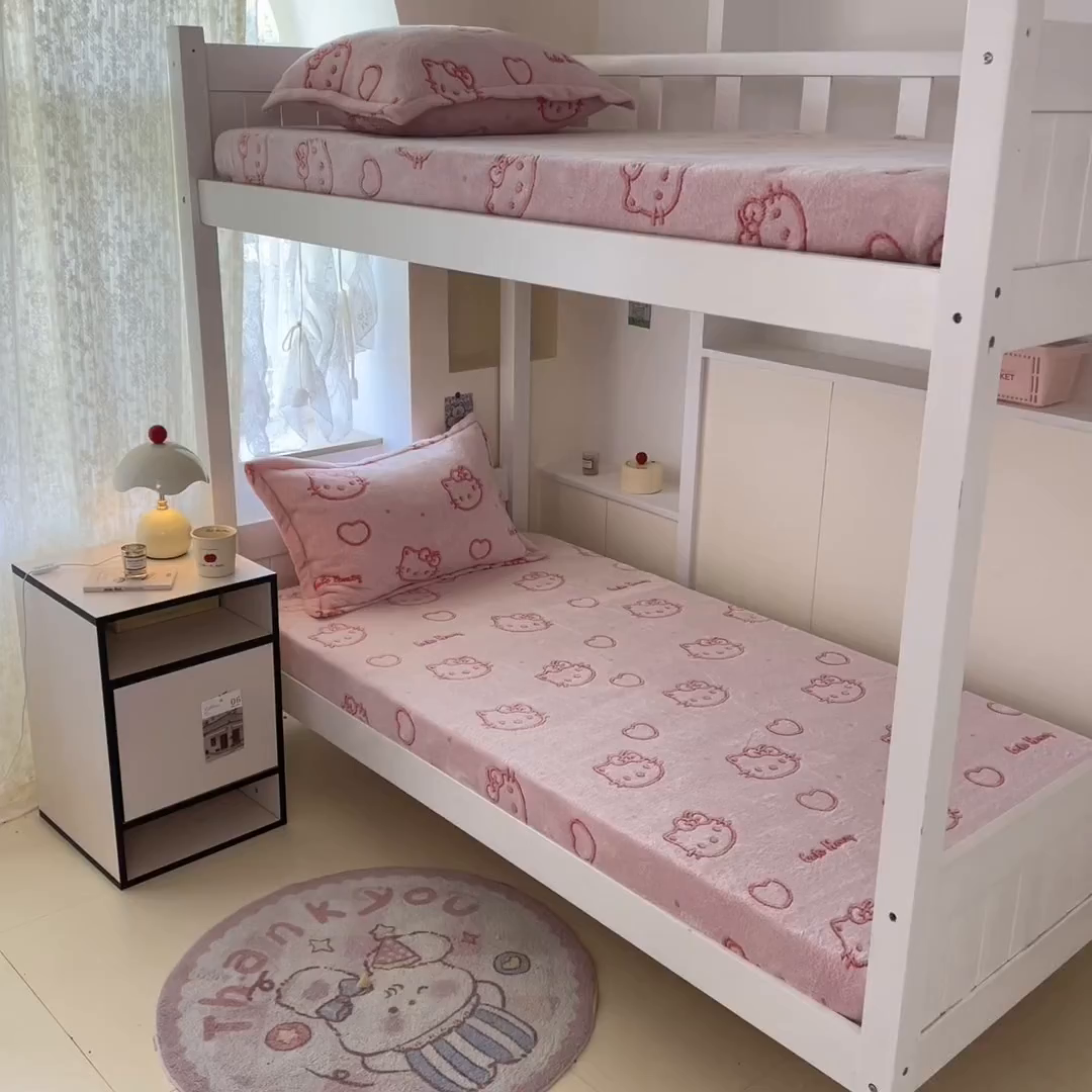 91家纺网 家纺一手货源 找家纺 川悦生活 2025新款雪花绒宿舍单床笠 床笠爱心喵喵