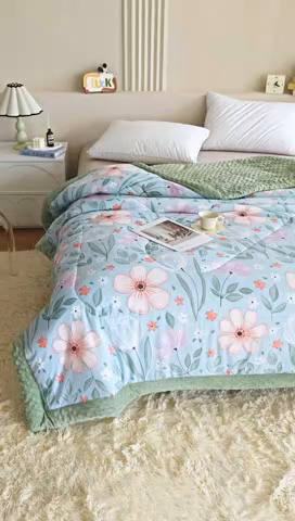 91家纺网 家纺一手货源 找家纺 欧朵 2025新款A类水洗棉豆豆绒被子冬被大豆被芯春秋被冬被 幼儿园 学生宿舍 四季被空调被子十里春风