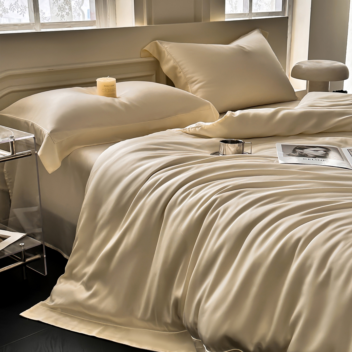 91家纺网 家纺一手货源 找家纺 （总）安妮家居 2025新款100S长绒棉贡缎纯色四件套