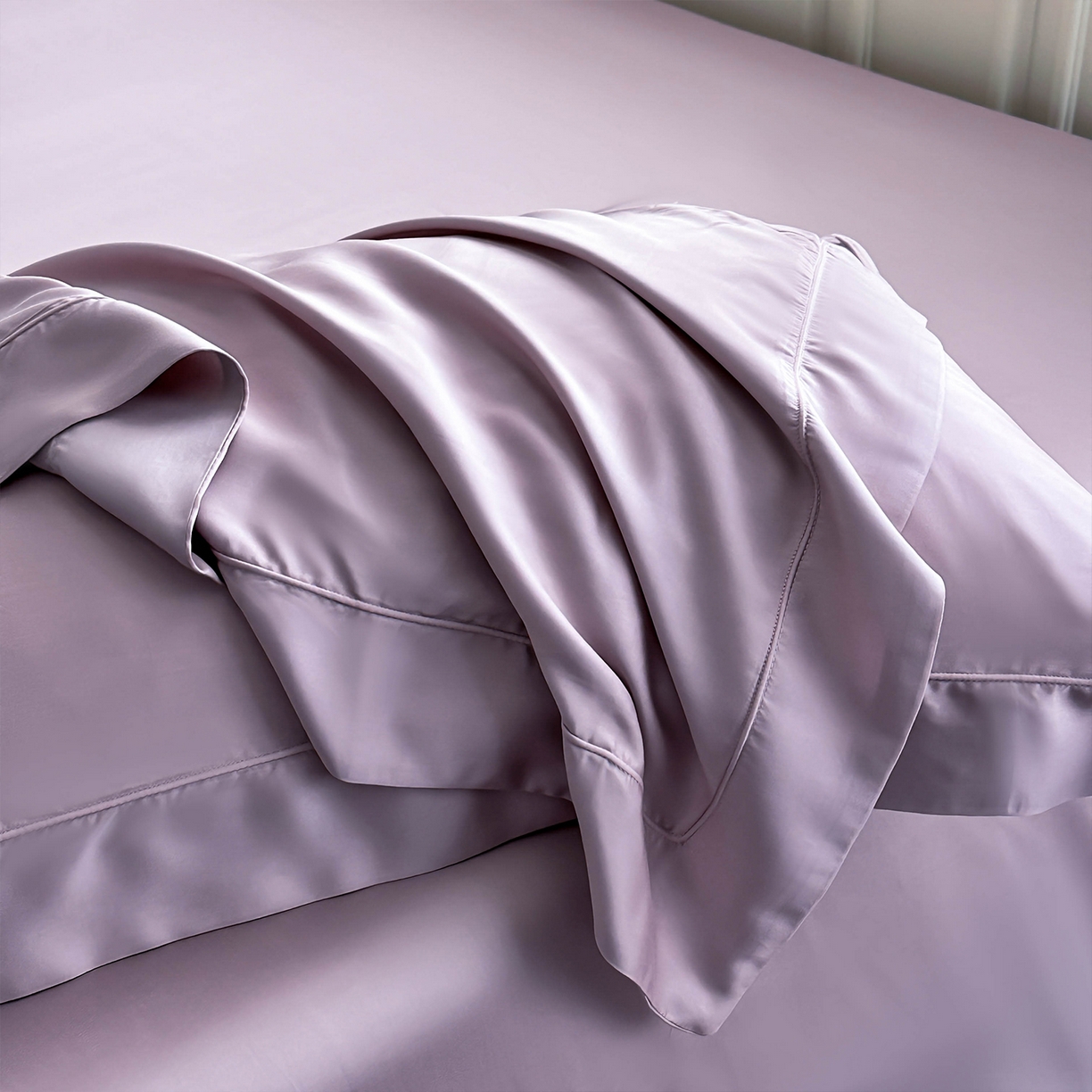 91家纺网 家纺一手货源 找家纺 安妮家居 2025新款100S长绒棉贡缎纯色四件套 柔缦紫