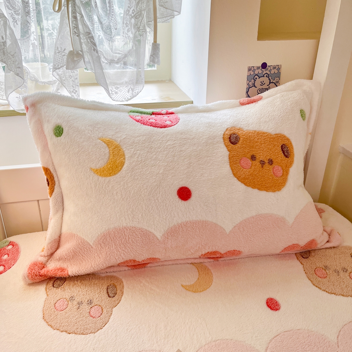 91家纺网 家纺一手货源 找家纺 川悦生活 2025新款雪花绒宿舍单床笠 床笠冰激凌熊