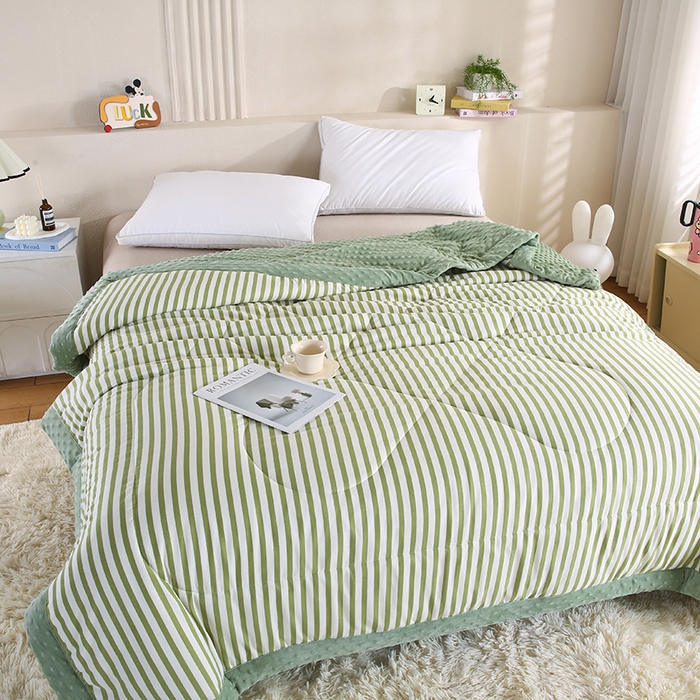 91家纺网 家纺一手货源 找家纺 欧朵 2025新款A类水洗棉豆豆绒被子冬被大豆被芯春秋被冬被 幼儿园 学生宿舍 四季被空调被子甜辣风-抹绿条