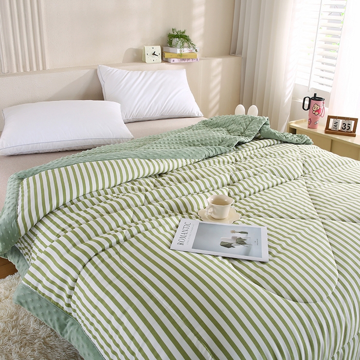 91家纺网 家纺一手货源 找家纺 欧朵 2025新款A类水洗棉豆豆绒被子冬被大豆被芯春秋被冬被 幼儿园 学生宿舍 四季被空调被子甜辣风-抹绿条