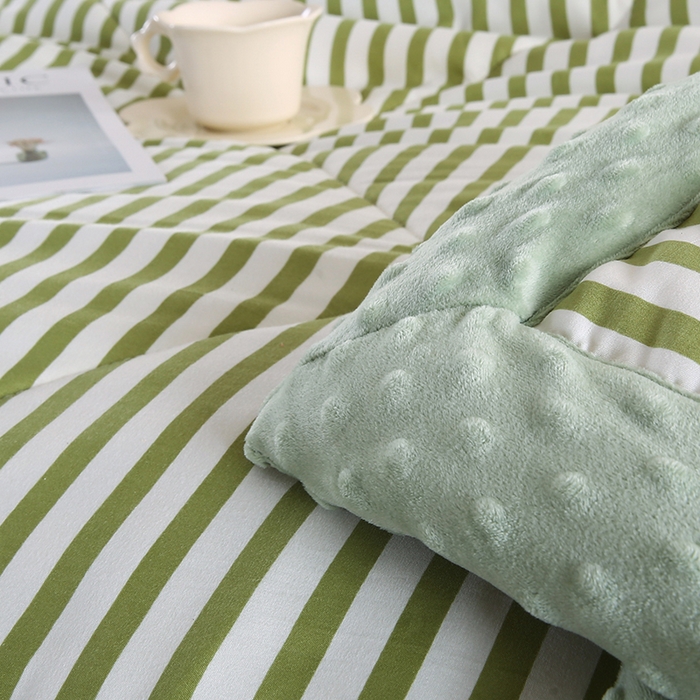 91家纺网 家纺一手货源 找家纺 欧朵 2025新款A类水洗棉豆豆绒被子冬被大豆被芯春秋被冬被 幼儿园 学生宿舍 四季被空调被子甜辣风-抹绿条