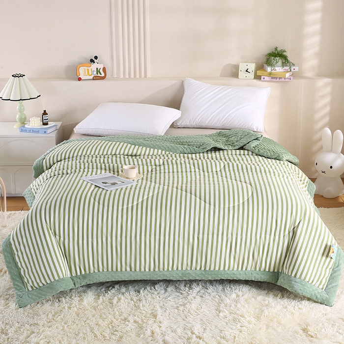 欧朵 2025新款A类水洗棉豆豆绒被子冬被大豆被芯春秋被冬被 幼儿园 学生宿舍 四季被空调被子甜辣风-抹绿条