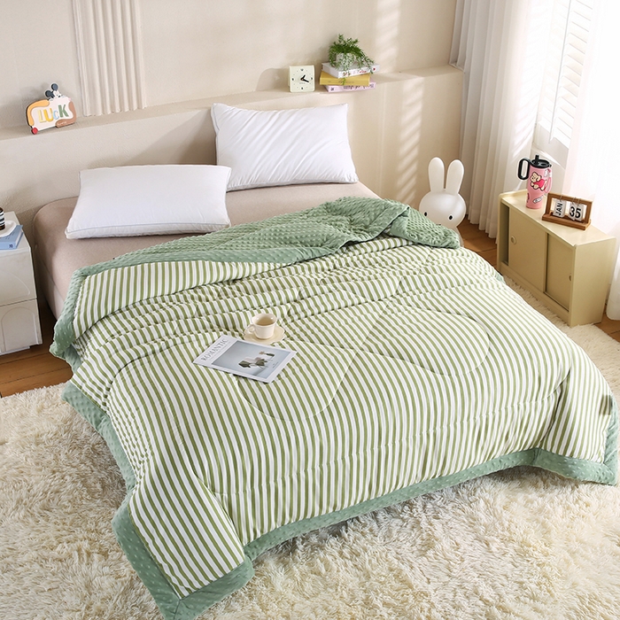 91家纺网 家纺一手货源 找家纺 欧朵 2025新款A类水洗棉豆豆绒被子冬被大豆被芯春秋被冬被 幼儿园 学生宿舍 四季被空调被子甜辣风-抹绿条