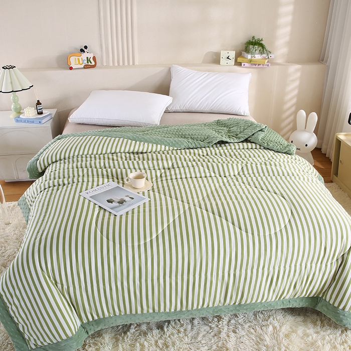 91家纺网 家纺一手货源 找家纺 欧朵 2025新款A类水洗棉豆豆绒被子冬被大豆被芯春秋被冬被 幼儿园 学生宿舍 四季被空调被子甜辣风-抹绿条