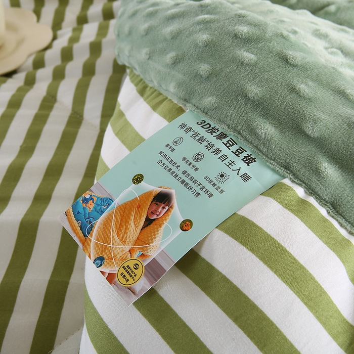 91家纺网 家纺一手货源 找家纺 欧朵 2025新款A类水洗棉豆豆绒被子冬被大豆被芯春秋被冬被 幼儿园 学生宿舍 四季被空调被子甜辣风-抹绿条