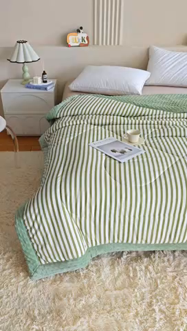 91家纺网 家纺一手货源 找家纺 欧朵 2025新款A类水洗棉豆豆绒被子冬被大豆被芯春秋被冬被 幼儿园 学生宿舍 四季被空调被子甜辣风-抹绿条
