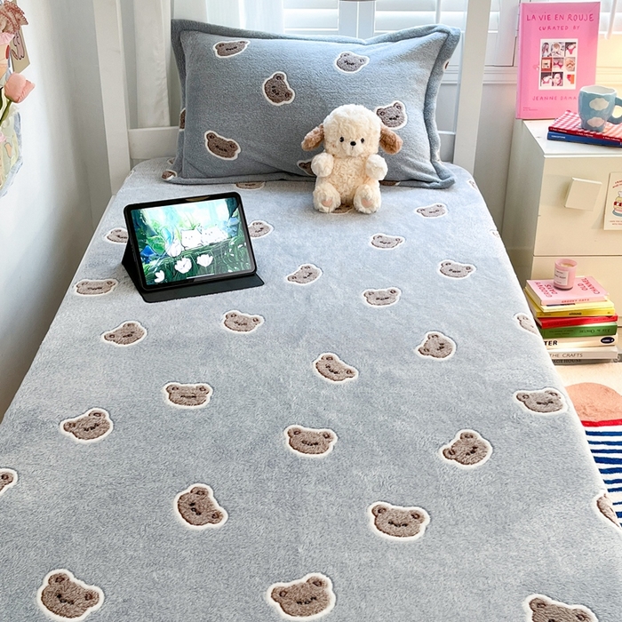 91家纺网 家纺一手货源 找家纺 川悦生活 2025新款雪花绒宿舍单床笠 床笠波波熊