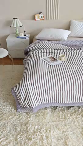 91家纺网 家纺一手货源 找家纺 欧朵 2025新款A类水洗棉豆豆绒被子冬被大豆被芯春秋被冬被 幼儿园 学生宿舍 四季被空调被子甜辣风-深灰条