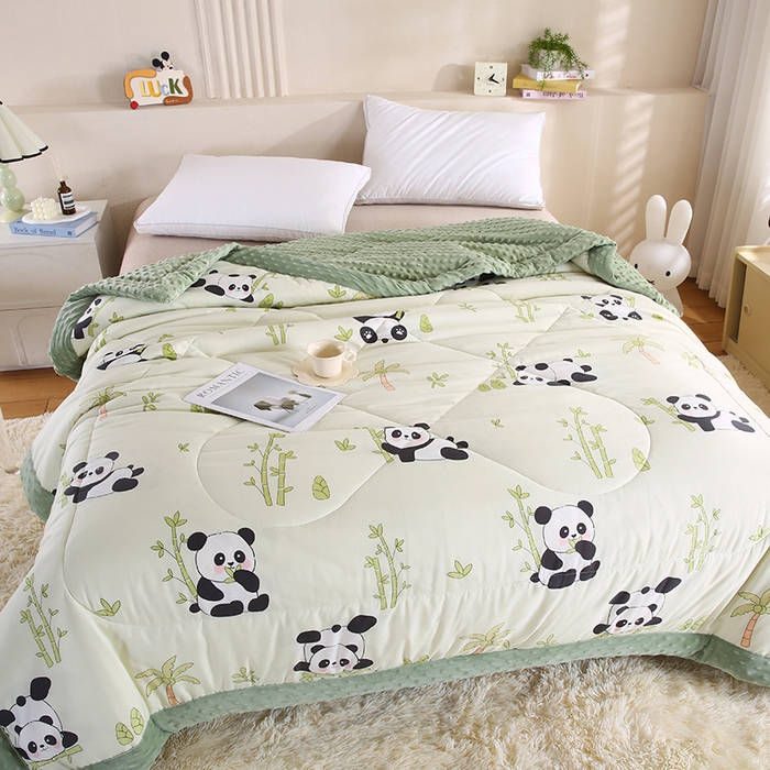 91家纺网 家纺一手货源 找家纺 欧朵 2025新款A类水洗棉豆豆绒被子冬被大豆被芯春秋被冬被 幼儿园 学生宿舍 四季被空调被子熊猫竹竹