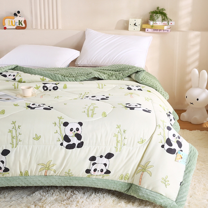 91家纺网 家纺一手货源 找家纺 欧朵 2025新款A类水洗棉豆豆绒被子冬被大豆被芯春秋被冬被 幼儿园 学生宿舍 四季被空调被子熊猫竹竹