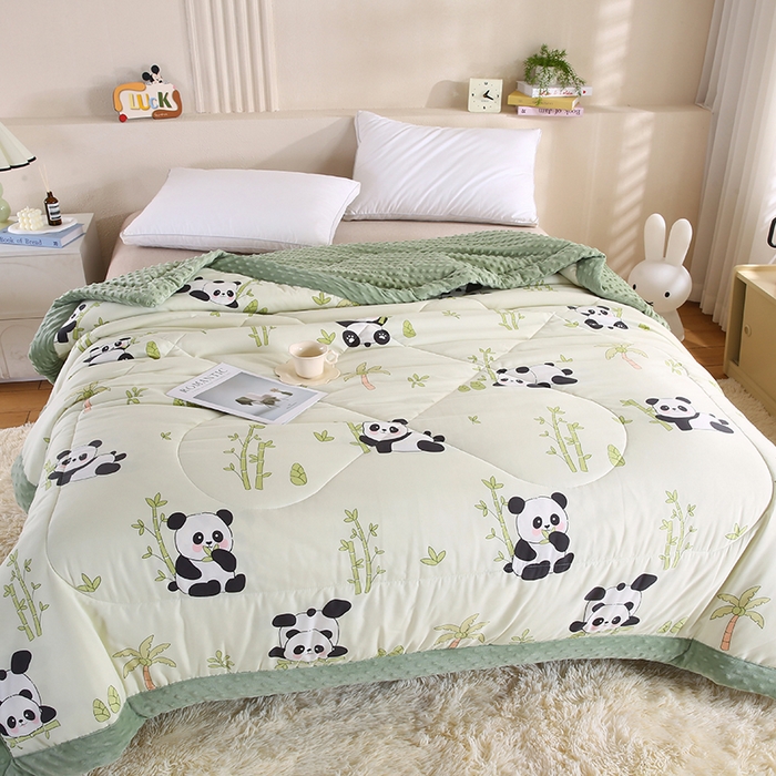 91家纺网 家纺一手货源 找家纺 欧朵 2025新款A类水洗棉豆豆绒被子冬被大豆被芯春秋被冬被 幼儿园 学生宿舍 四季被空调被子熊猫竹竹