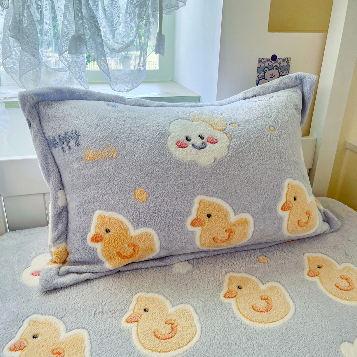 91家纺网 家纺一手货源 找家纺 川悦生活 2025新款雪花绒宿舍单床笠 床笠哒哒鸭丫