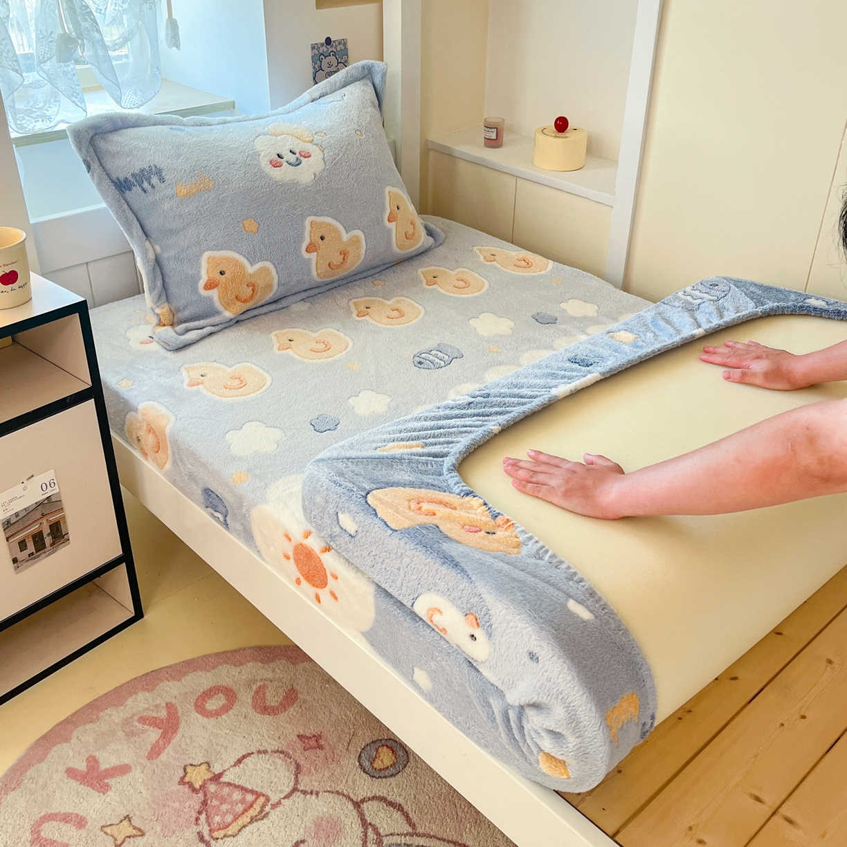 川悦生活 2025新款雪花绒宿舍单床笠 床笠哒哒鸭丫