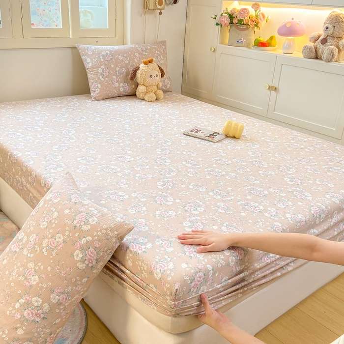 玉海棠家纺 2025新款直播爆款双层纱床笠三件套 爱如星辰