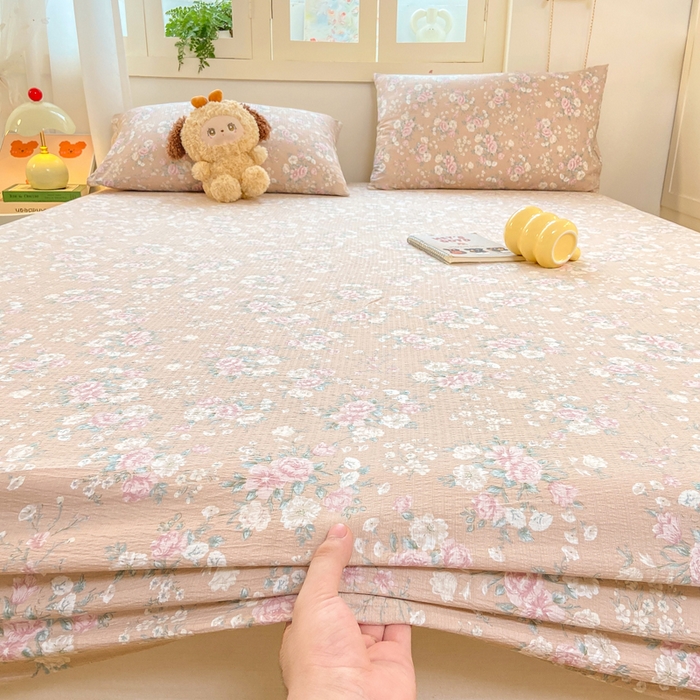 91家纺网 家纺一手货源 找家纺 玉海棠家纺 2025新款直播爆款双层纱床笠三件套 爱如星辰