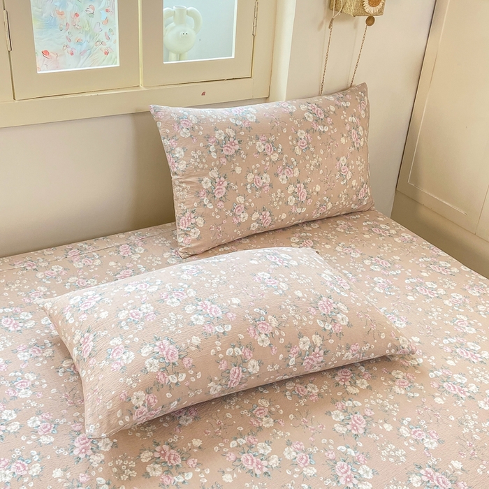 91家纺网 家纺一手货源 找家纺 玉海棠家纺 2025新款直播爆款双层纱床笠三件套 爱如星辰