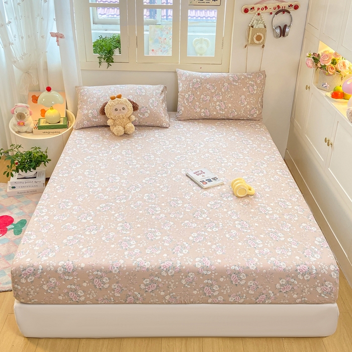 91家纺网 家纺一手货源 找家纺 玉海棠家纺 2025新款直播爆款双层纱床笠三件套 爱如星辰