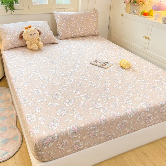 91家纺网 家纺一手货源 找家纺 玉海棠家纺 2025新款直播爆款双层纱床笠三件套 爱如星辰