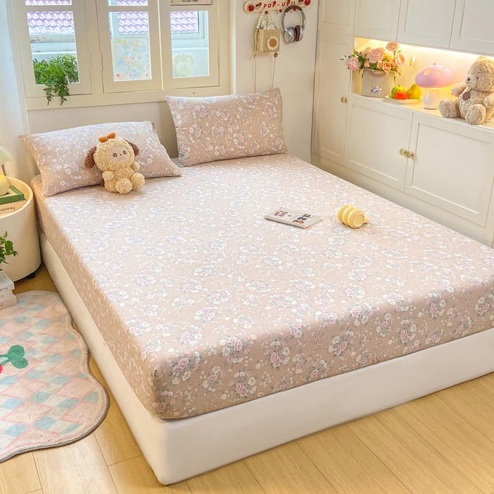 91家纺网 家纺一手货源 找家纺 玉海棠家纺 2025新款直播爆款双层纱床笠三件套 爱如星辰