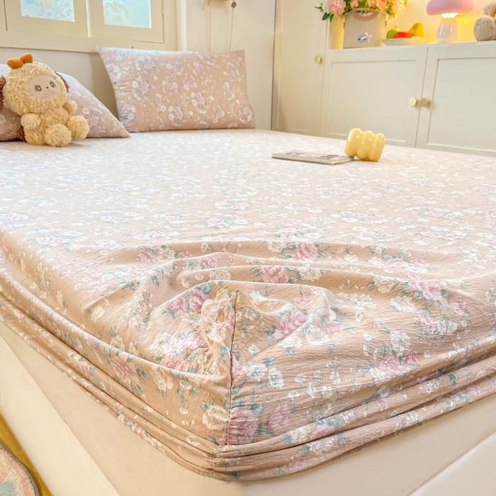 91家纺网 家纺一手货源 找家纺 玉海棠家纺 2025新款直播爆款双层纱床笠三件套 爱如星辰