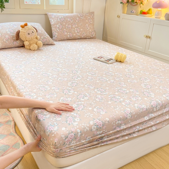 91家纺网 家纺一手货源 找家纺 玉海棠家纺 2025新款直播爆款双层纱床笠三件套 爱如星辰