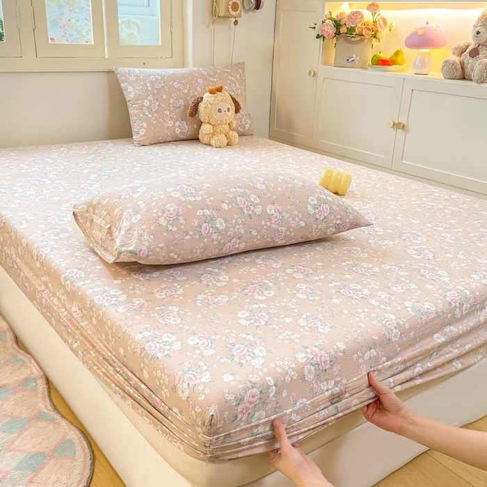 91家纺网 家纺一手货源 找家纺 玉海棠家纺 2025新款直播爆款双层纱床笠三件套 爱如星辰