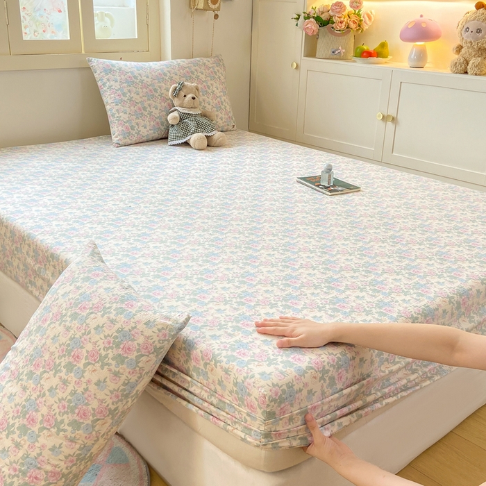 玉海棠家纺 2025新款直播爆款双层纱床笠三件套 白月光