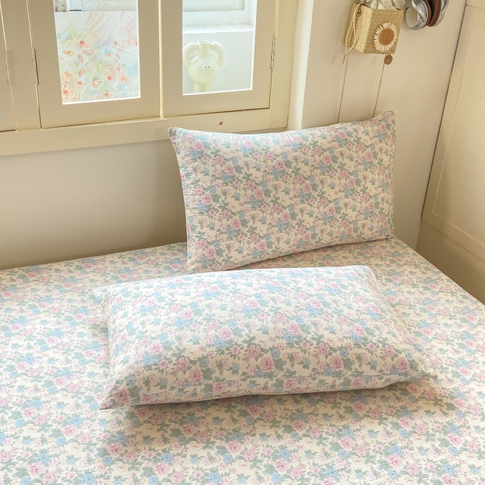 91家纺网 家纺一手货源 找家纺 玉海棠家纺 2025新款直播爆款双层纱床笠三件套 白月光