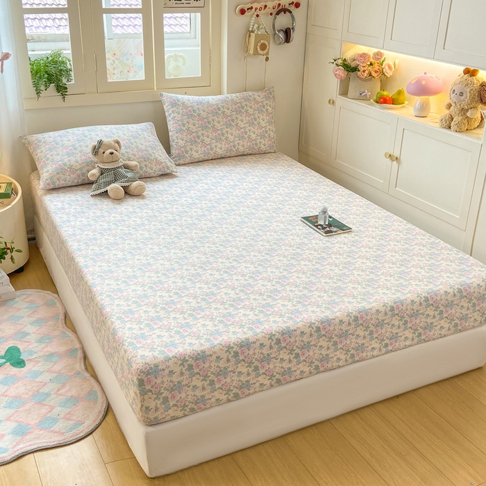 91家纺网 家纺一手货源 找家纺 玉海棠家纺 2025新款直播爆款双层纱床笠三件套 白月光