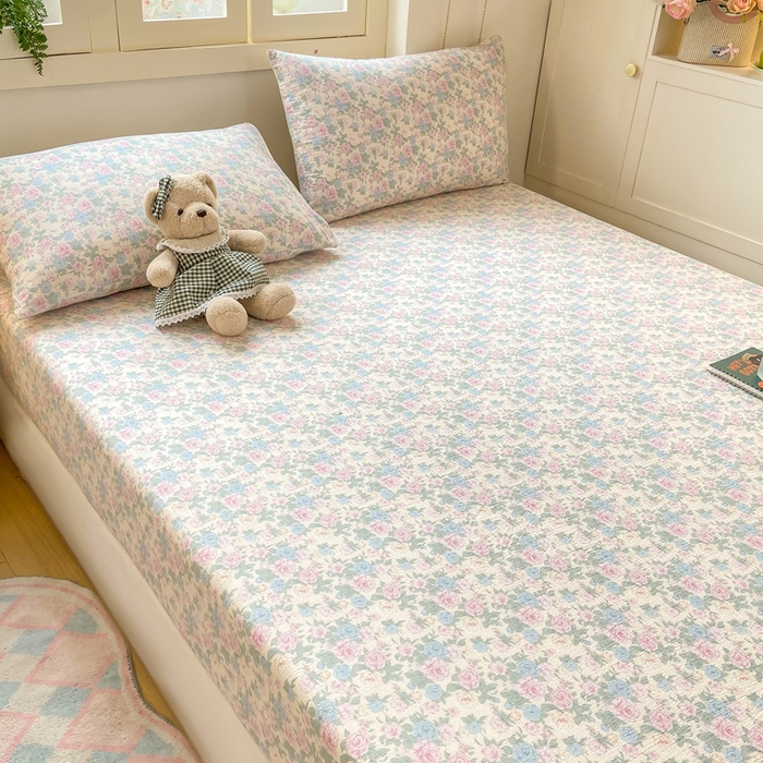 91家纺网 家纺一手货源 找家纺 玉海棠家纺 2025新款直播爆款双层纱床笠三件套 白月光