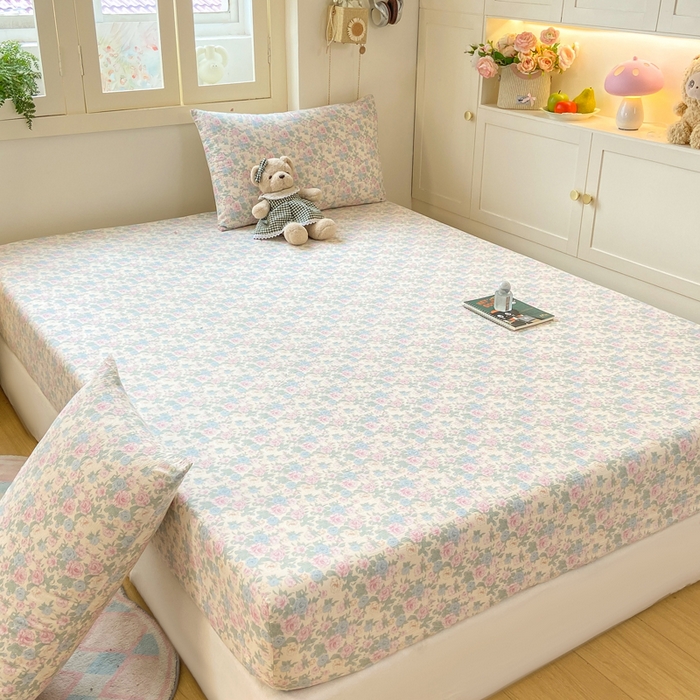 91家纺网 家纺一手货源 找家纺 玉海棠家纺 2025新款直播爆款双层纱床笠三件套 白月光