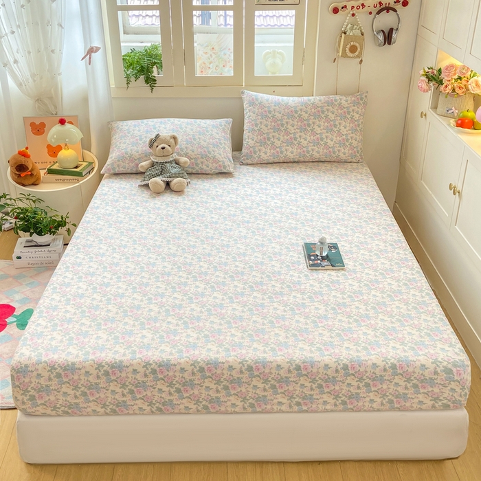 91家纺网 家纺一手货源 找家纺 玉海棠家纺 2025新款直播爆款双层纱床笠三件套 白月光