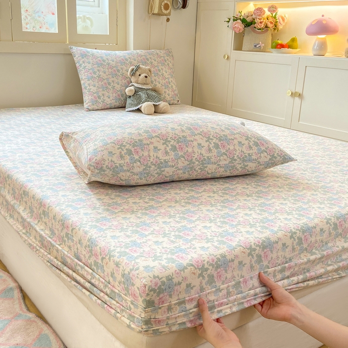 91家纺网 家纺一手货源 找家纺 玉海棠家纺 2025新款直播爆款双层纱床笠三件套 白月光