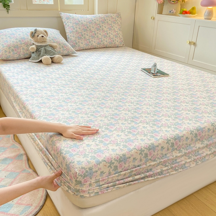 91家纺网 家纺一手货源 找家纺 玉海棠家纺 2025新款直播爆款双层纱床笠三件套 白月光