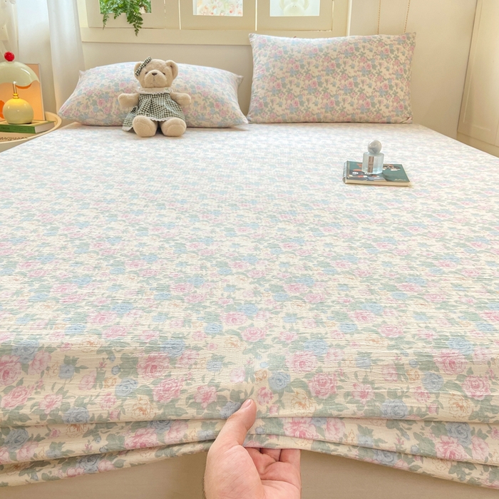 91家纺网 家纺一手货源 找家纺 玉海棠家纺 2025新款直播爆款双层纱床笠三件套 白月光