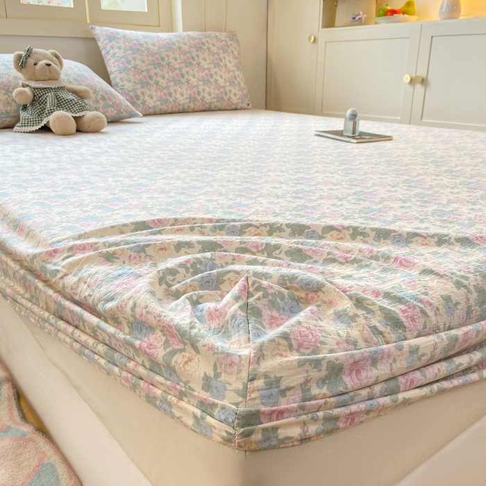 91家纺网 家纺一手货源 找家纺 玉海棠家纺 2025新款直播爆款双层纱床笠三件套 白月光