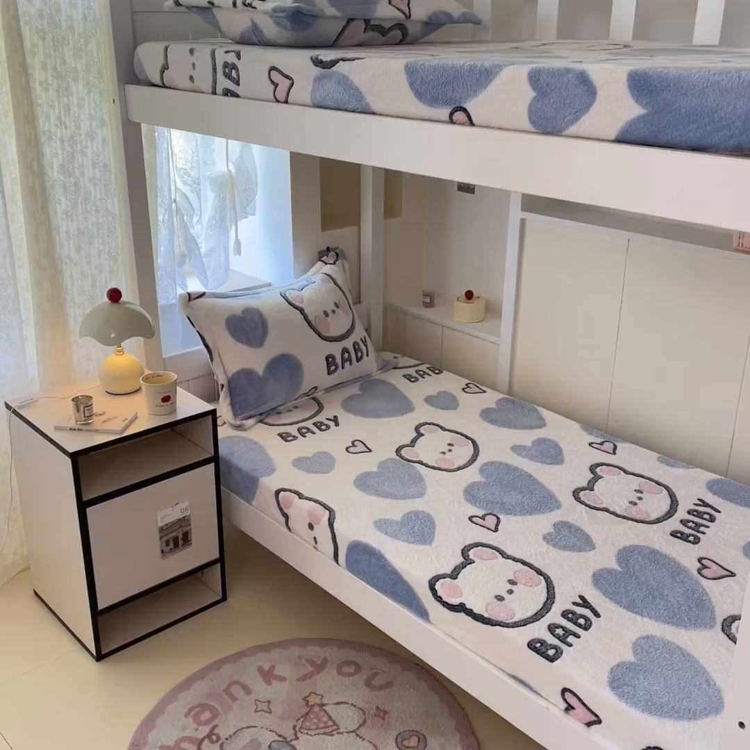 91家纺网 家纺一手货源 找家纺 川悦生活 2025新款雪花绒宿舍单床笠 床笠可爱熊