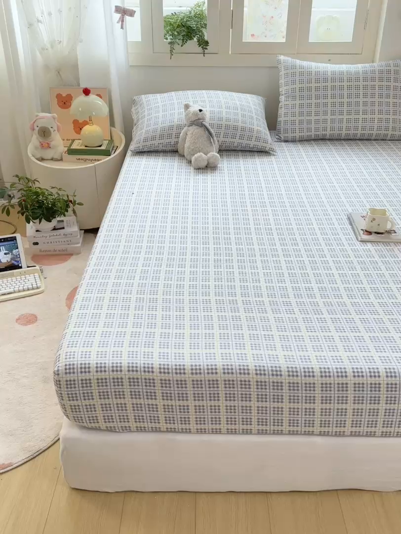 91家纺网 家纺一手货源 找家纺 玉海棠家纺 2025新款直播爆款双层纱床笠三件套 定格时光