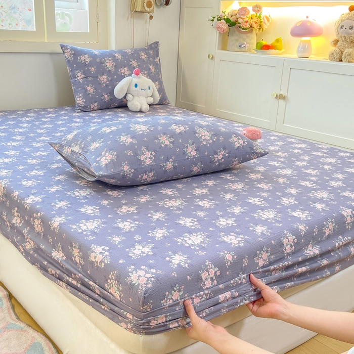 91家纺网 家纺一手货源 找家纺 玉海棠家纺 2025新款直播爆款双层纱床笠三件套 豆蔻