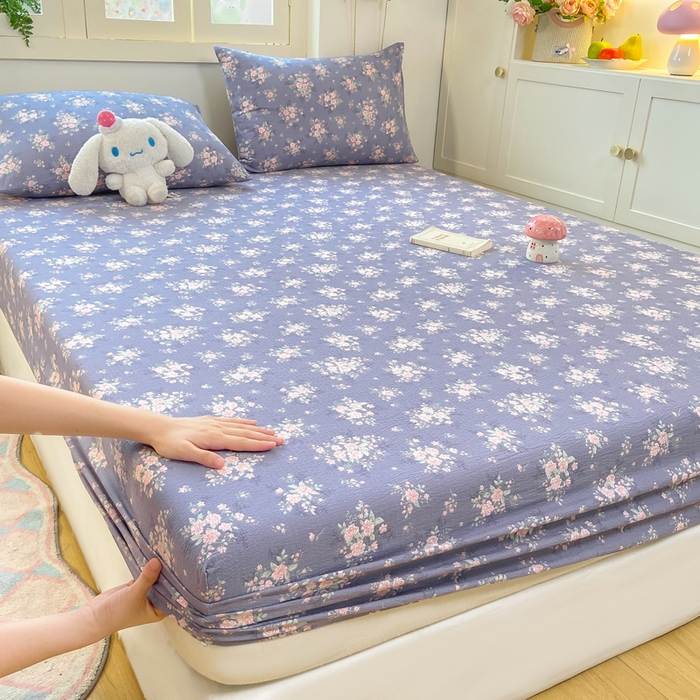 91家纺网 家纺一手货源 找家纺 玉海棠家纺 2025新款直播爆款双层纱床笠三件套 豆蔻