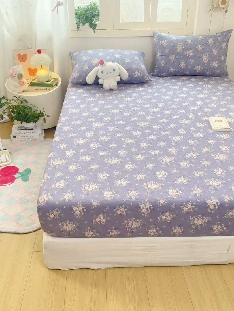 91家纺网 家纺一手货源 找家纺 玉海棠家纺 2025新款直播爆款双层纱床笠三件套 豆蔻